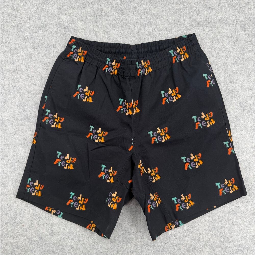 Teddy Fresh Black Retro Logo Print Pull-On Camp Shorts Unisex Size X-Small